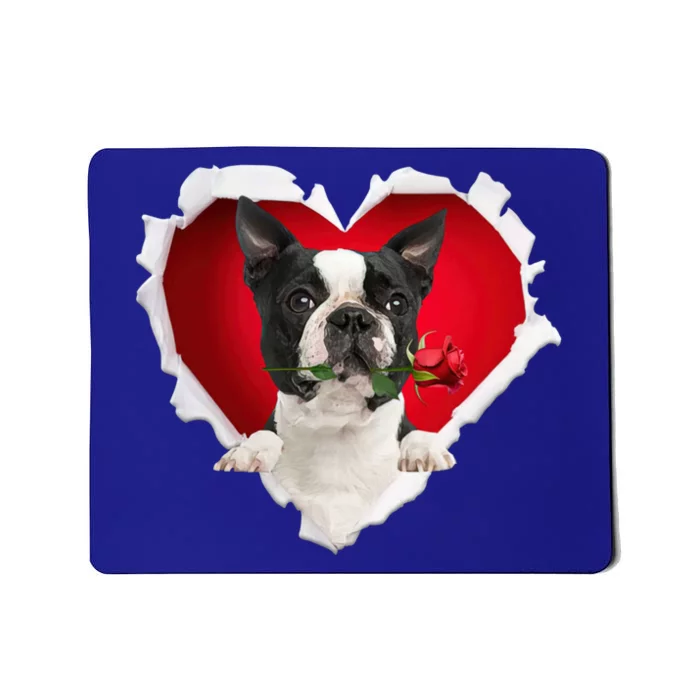 Boston Terrier Dog Rose Heart Valentines Day Couple Funny Gift Mousepad