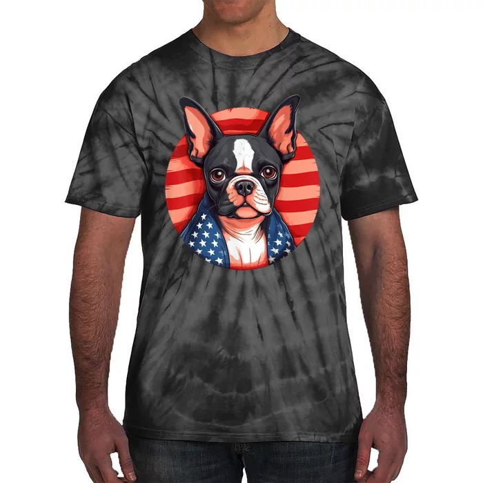 Boston Terrier Dog Patriotic Puppy American Flag 4th Of July Tie-Dye T-Shirt