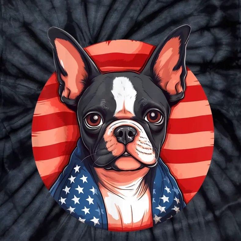 Boston Terrier Dog Patriotic Puppy American Flag 4th Of July Tie-Dye T-Shirt