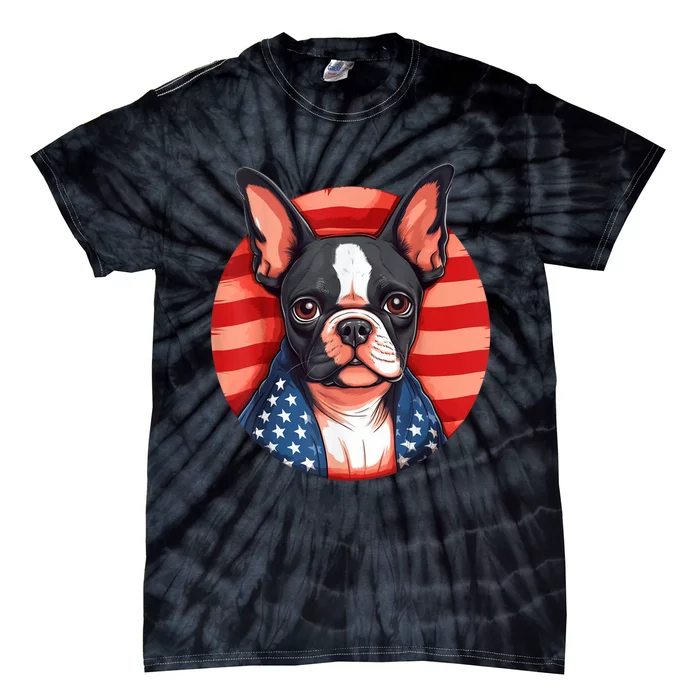 Boston Terrier Dog Patriotic Puppy American Flag 4th Of July Tie-Dye T-Shirt