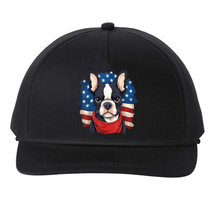 Boston Terrier Dog Patriotic Puppy American Flag 4th Of Jul Snapback Five-Panel Rope Hat