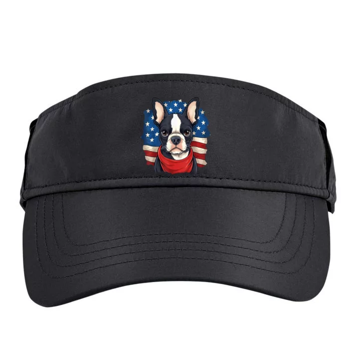 Boston Terrier Dog Patriotic Puppy American Flag 4th Of Jul Adult Drive Performance Visor