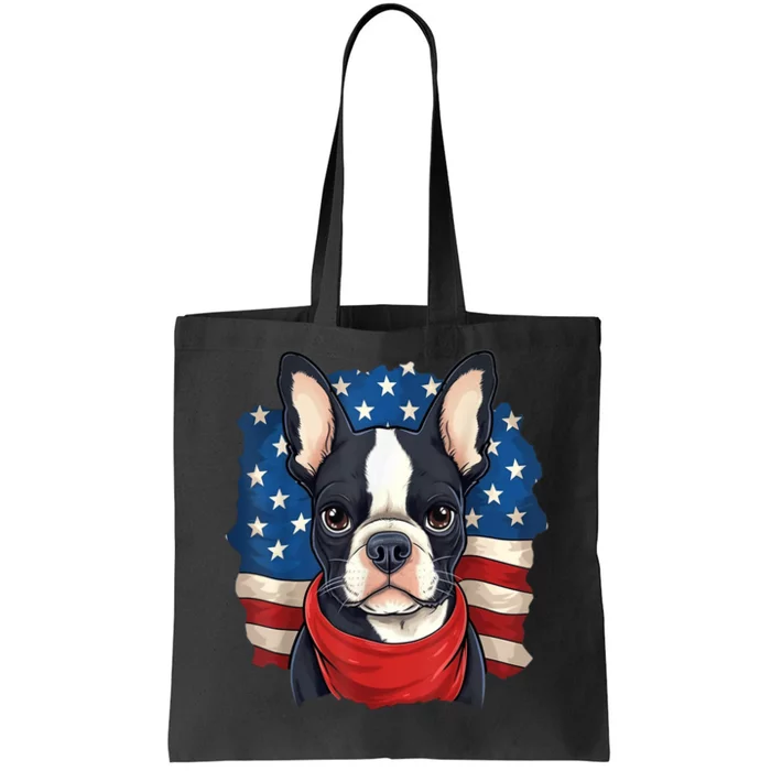 Boston Terrier Dog Patriotic Puppy American Flag 4th Of Jul Tote Bag