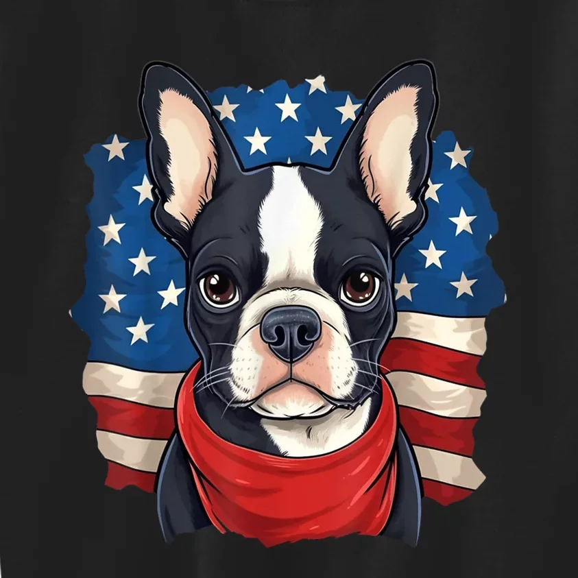 Boston Terrier Dog Patriotic Puppy American Flag 4th Of Jul Kids Sweatshirt