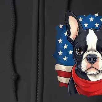 Boston Terrier Dog Patriotic Puppy American Flag 4th Of Jul Full Zip Hoodie