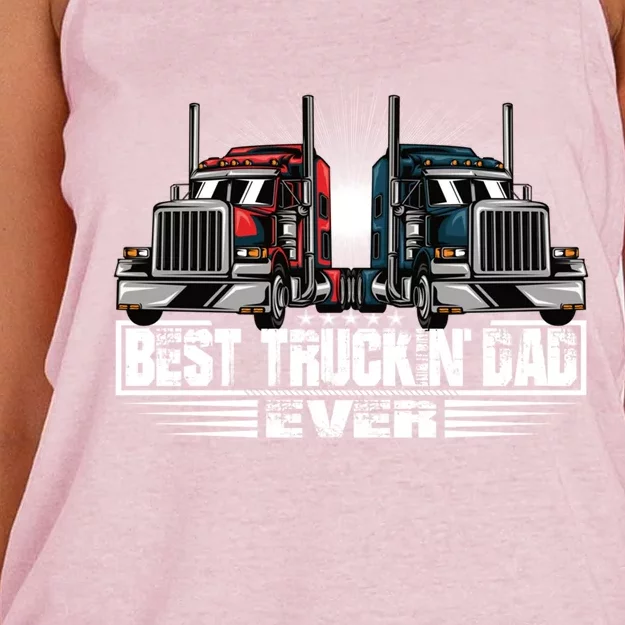 Best Truckin Dad Ever Truck Driver Gift Women's Knotted Racerback Tank