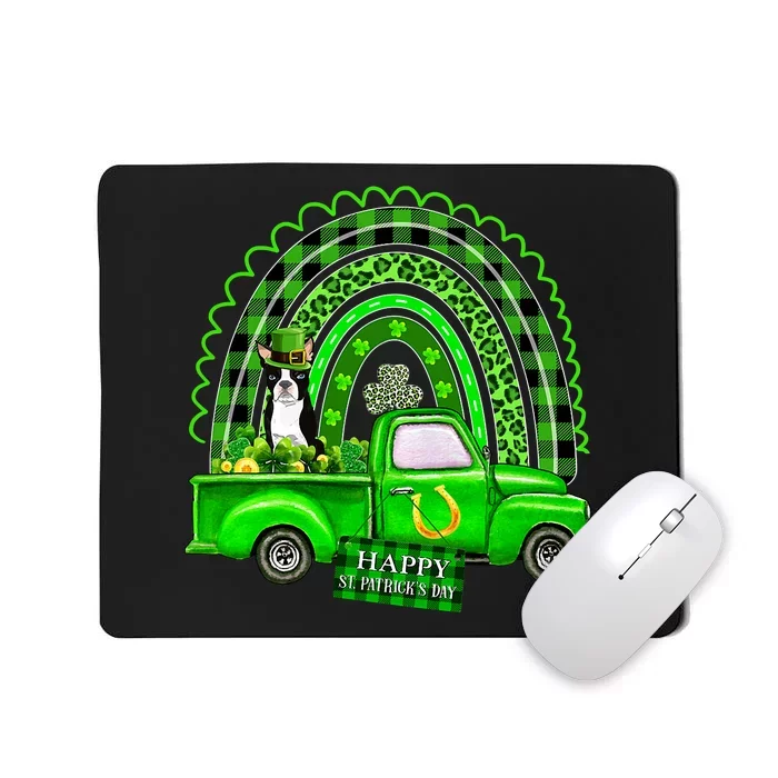 Boston Terrier Dog Leprechaun Hat Truck Shamrock Rainbow St Patricks Mousepad