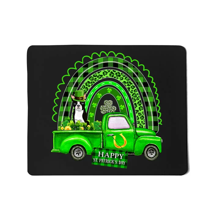 Boston Terrier Dog Leprechaun Hat Truck Shamrock Rainbow St Patricks Mousepad