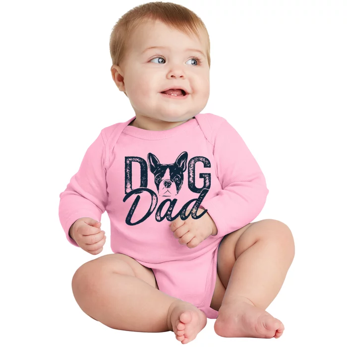 Boston Terrier Dog Dad Baby Long Sleeve Bodysuit