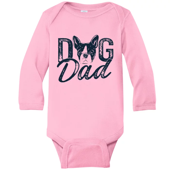 Boston Terrier Dog Dad Baby Long Sleeve Bodysuit