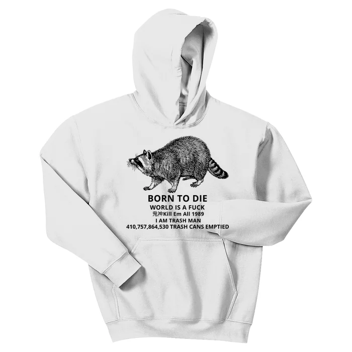 Born To Die World Is A Fuck Raccoon Funny Meme Kids Hoodie