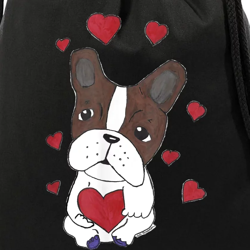 Boston Terrier Dog With Hearts Drawstring Bag