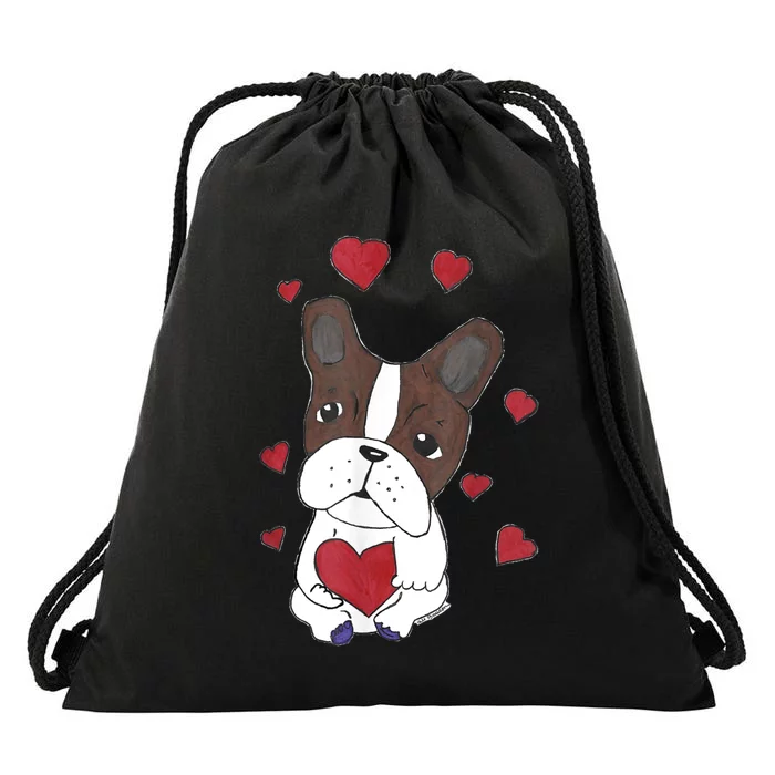 Boston Terrier Dog With Hearts Drawstring Bag