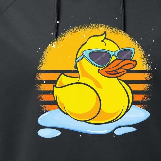 Bath Toy Duckie Cute Ducky Cool Sunglasses Retro Rubber Duck Performance Fleece Hoodie