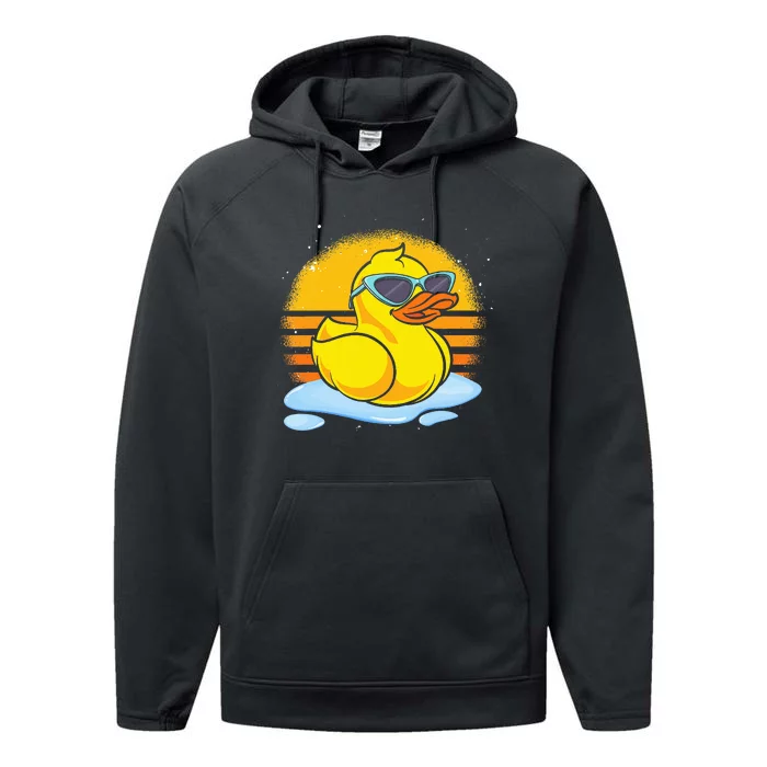 Bath Toy Duckie Cute Ducky Cool Sunglasses Retro Rubber Duck Performance Fleece Hoodie