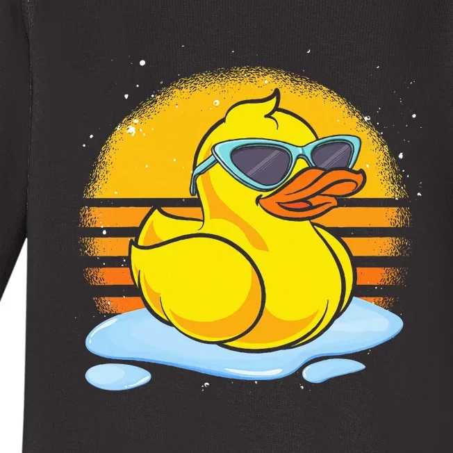 Bath Toy Duckie Cute Ducky Cool Sunglasses Retro Rubber Duck Baby Long Sleeve Bodysuit