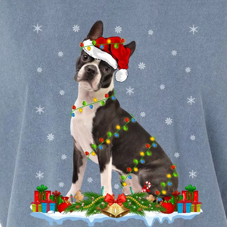 Boston Terrier Dog Xmas Lighting Boston Terrier Christmas Cute Gift Garment-Dyed Women's Muscle Tee