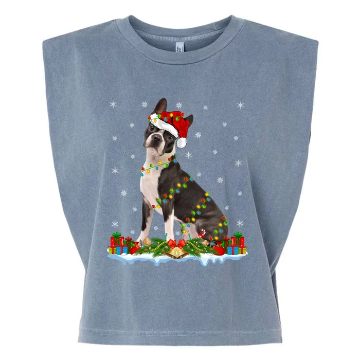 Boston Terrier Dog Xmas Lighting Boston Terrier Christmas Cute Gift Garment-Dyed Women's Muscle Tee