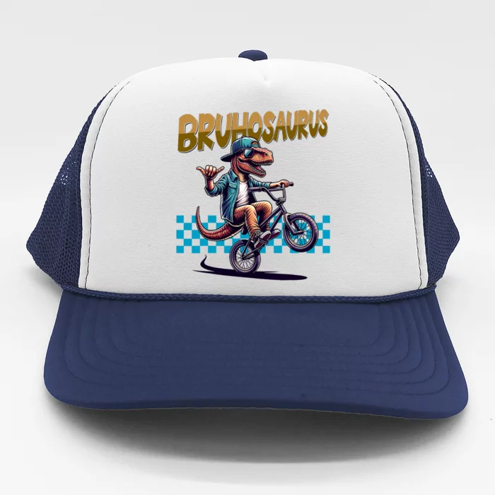 Bruhosaurus Trex Dinosaur Riding Bmx Bike Trucker Hat