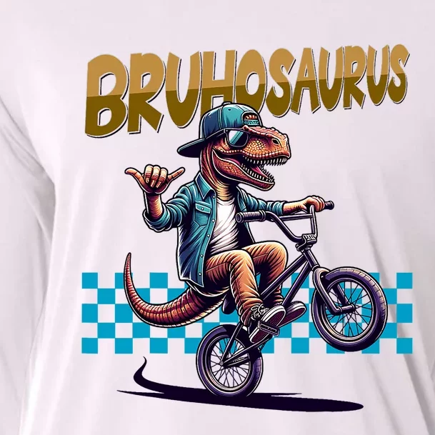 Bruhosaurus Trex Dinosaur Riding Bmx Bike Cooling Performance Long Sleeve Crew