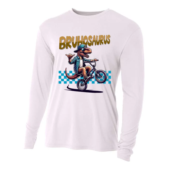 Bruhosaurus Trex Dinosaur Riding Bmx Bike Cooling Performance Long Sleeve Crew