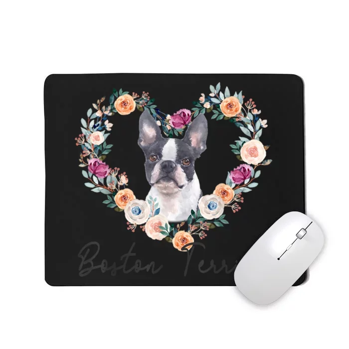 Boston Terrier Dog Flower Heart Funny Mothers Day Gift Mousepad