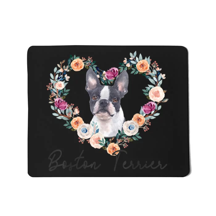 Boston Terrier Dog Flower Heart Funny Mothers Day Gift Mousepad