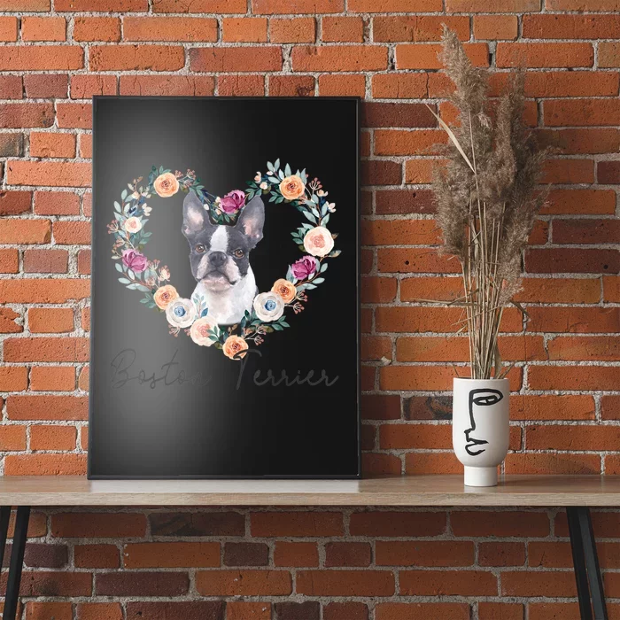 Boston Terrier Dog Flower Heart Funny Mothers Day Gift Poster