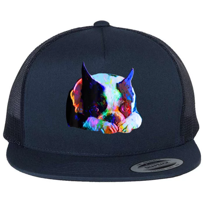 Boston Terrier Dog Lover Art Artsy Colorful Boston Terrier Flat Bill Trucker Hat