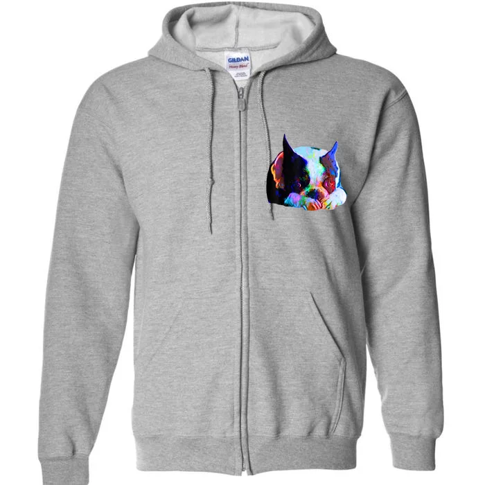 Boston Terrier Dog Lover Art Artsy Colorful Boston Terrier Full Zip Hoodie