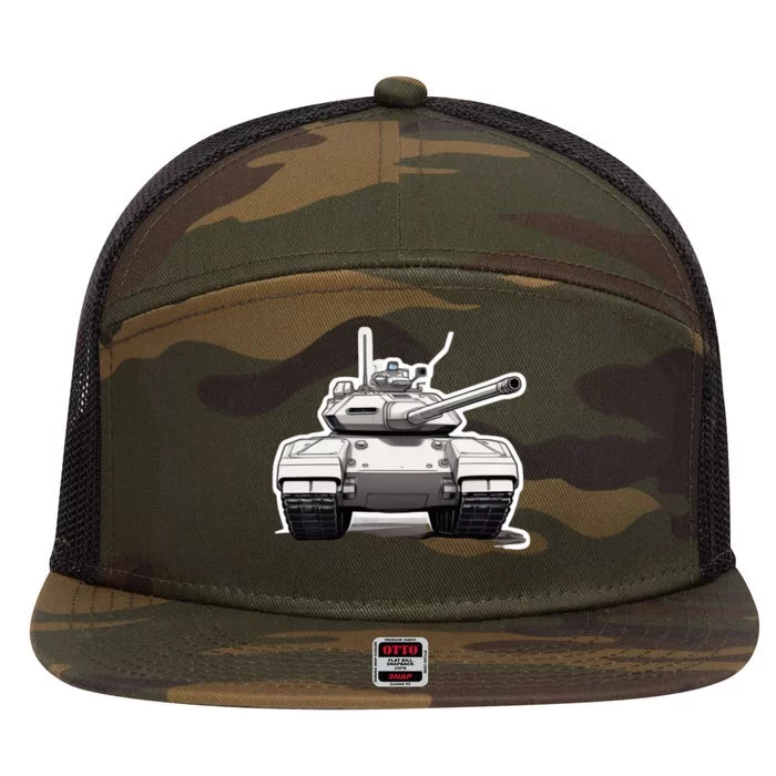 Battle Tank Design 7 Panel Mesh Trucker Snapback Hat