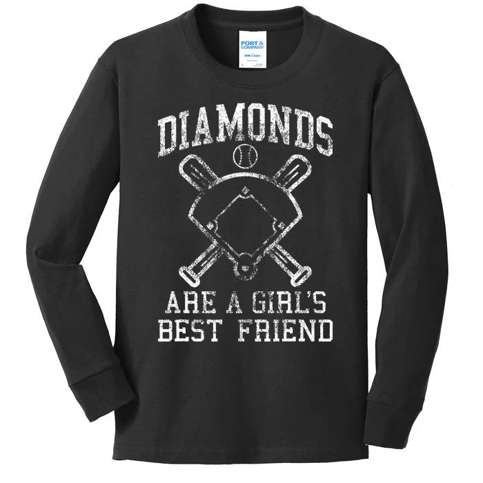 Baseball Tee Diamonds Are A Best Friend Baseball Kids Long Sleeve Shirt