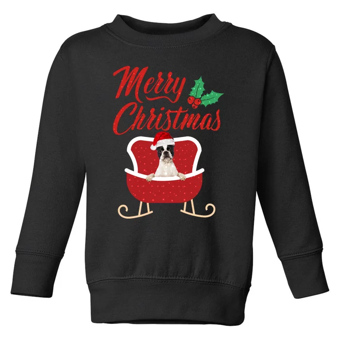 Boston Terrier Dog Merry Christmas Design For The Holiday Season! Toddler Sweatshirt