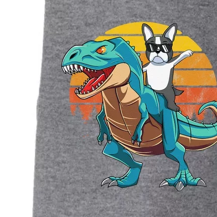 Boston Terrier Dog Riding Dinosaur T Rex Doggie 3-End Fleece Hoodie