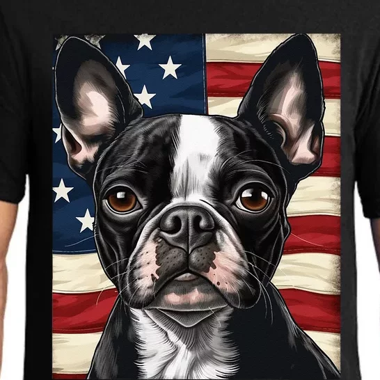 Boston Terrier Dog American Flag 4th of July Patriotic puppy Pajama Set