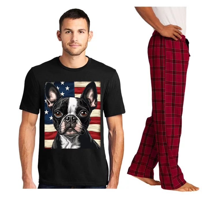 Boston Terrier Dog American Flag 4th of July Patriotic puppy Pajama Set