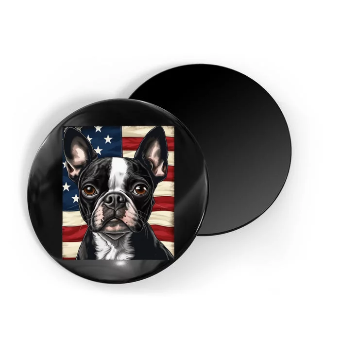 Boston Terrier Dog American Flag 4th of July Patriotic puppy Magnet