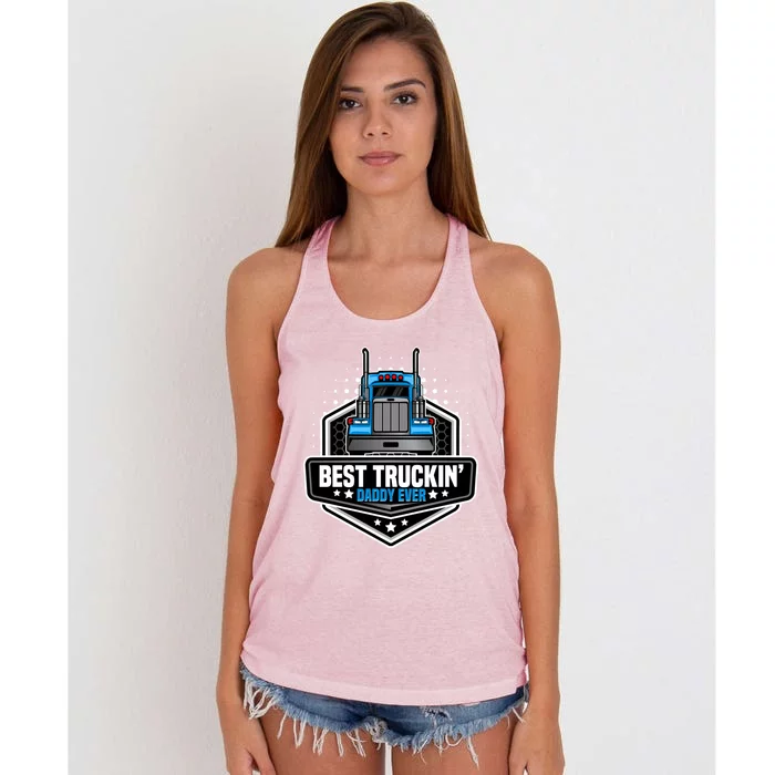 Best Truck Driver Dad Trucker Funny Gift For Dads Semi Truck Rig Gift Women's Knotted Racerback Tank