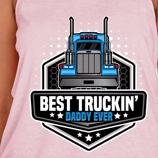 Best Truck Driver Dad Trucker Funny Gift For Dads Semi Truck Rig Gift Women's Knotted Racerback Tank