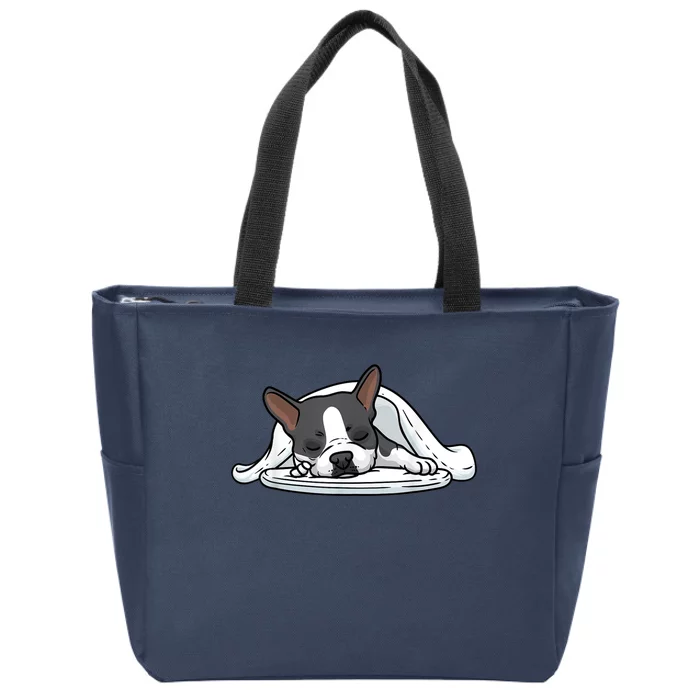 Boston Terrier Dog Sleeping Zip Tote Bag