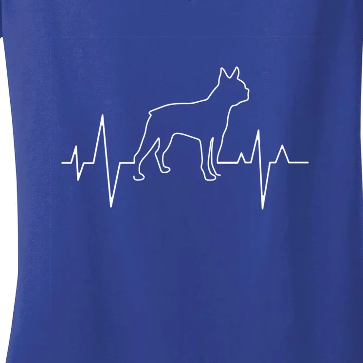 Boston Terrier Dog Lover Funny Cute Heartbeat Puppy Lover Funny Gift Women's V-Neck T-Shirt