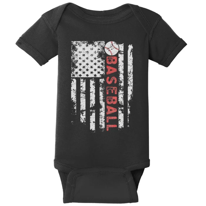 Baseball Team Dad Mom Vintage USA Flag Pride Baby Bodysuit