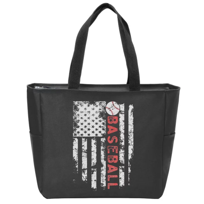 Baseball Team Dad Mom Vintage USA Flag Pride Zip Tote Bag