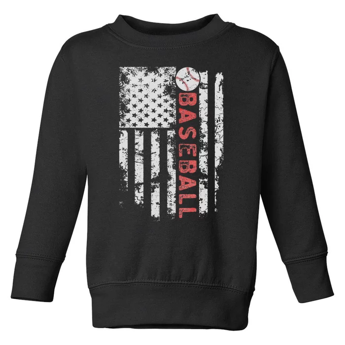 Baseball Team Dad Mom Vintage USA Flag Pride Toddler Sweatshirt