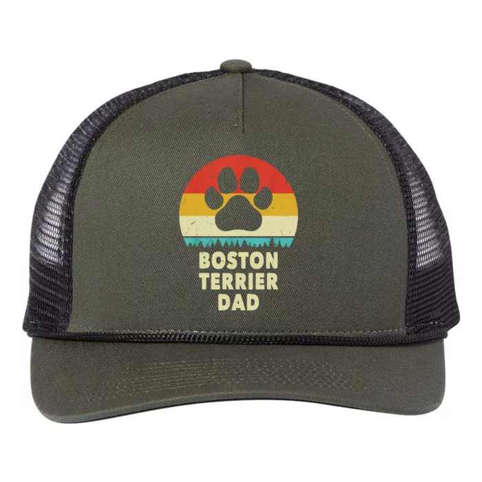 Boston Terrier Dad Funny Bostie Dog Vintage Gift Dad Retro Rope Trucker Hat Cap