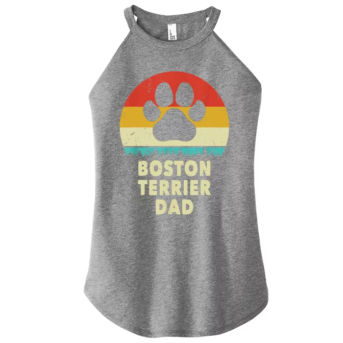 Boston Terrier Dad Funny Bostie Dog Vintage Gift Dad Women’s Perfect Tri Rocker Tank