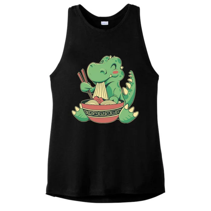 Baby Trex Eating Ramen Noodles Ladies Tri-Blend Wicking Tank