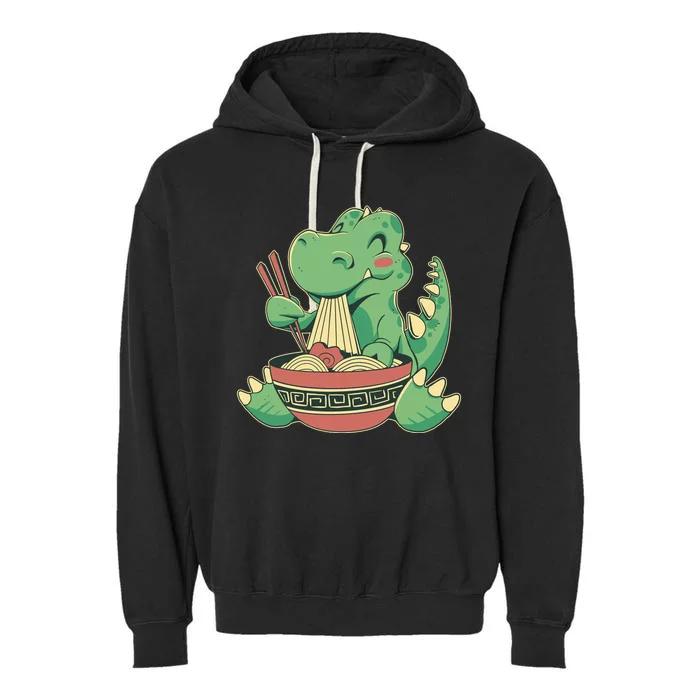 Baby Trex Eating Ramen Noodles Garment-Dyed Fleece Hoodie