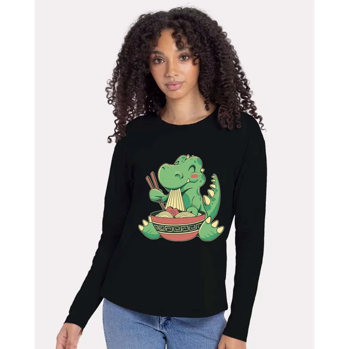 Baby Trex Eating Ramen Noodles Womens Cotton Relaxed Long Sleeve T-Shirt