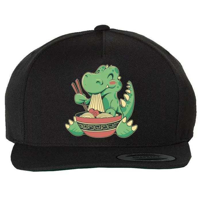 Baby Trex Eating Ramen Noodles Wool Snapback Cap